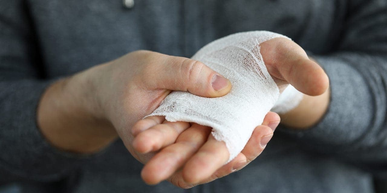 closeup hand covered with bandages